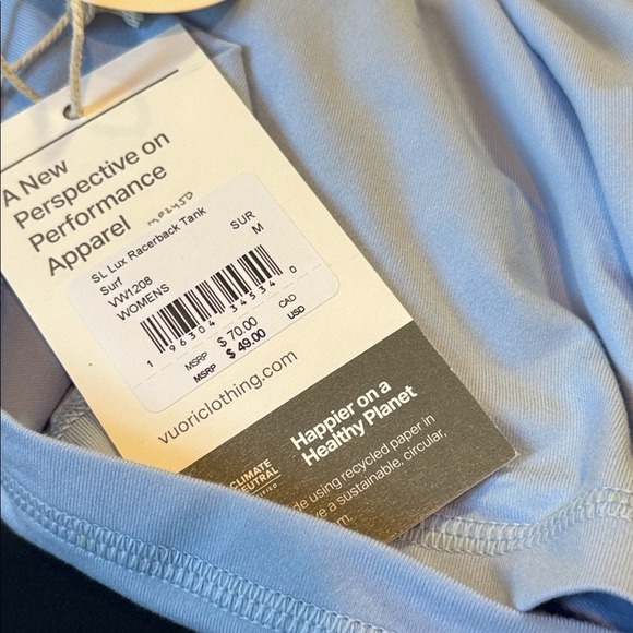 VUORI Lux Racerback Tank Surf blue  size medium nwt 💙 - Picture 3 of 9